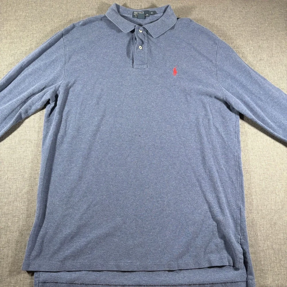 Polo Ralph Lauren Polo Shirt Mens XL Blue Long Sleeve Red Pony Logo Cotton Pique